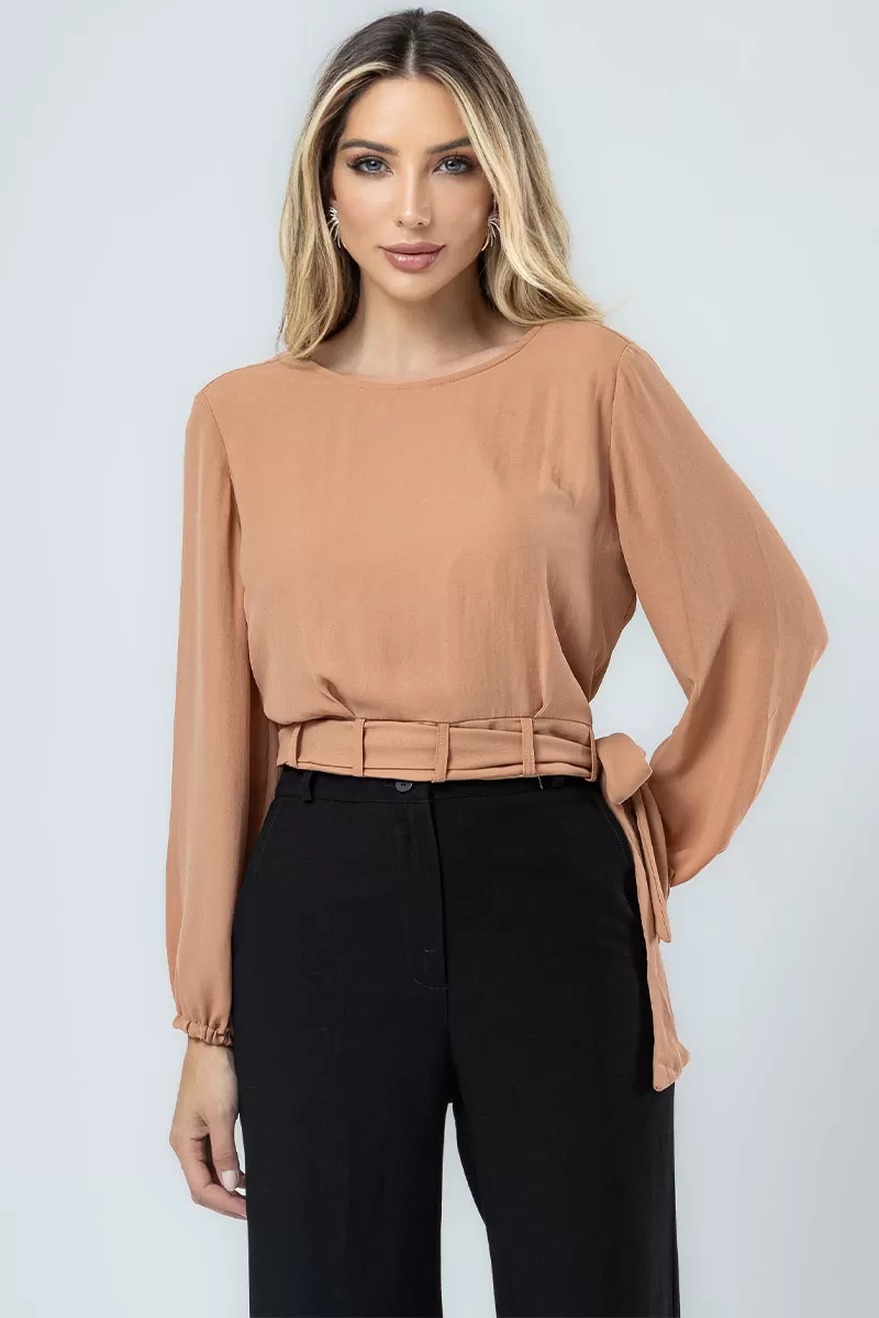 Miss Misses - Blusa Miss Misses Chiffon C/Faixa Bege - 80554BEGE