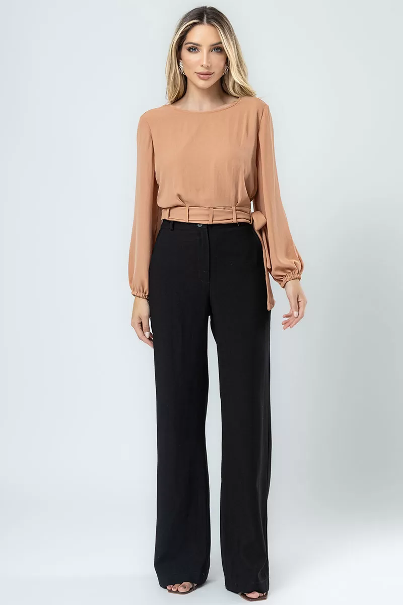 Miss Misses - Blusa Miss Misses Chiffon C/Faixa Bege - 80554BEGE