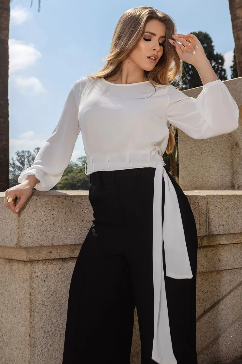 Miss Misses - Blusa Miss Misses Chiffon C/Faixa Branco - 80554OFF