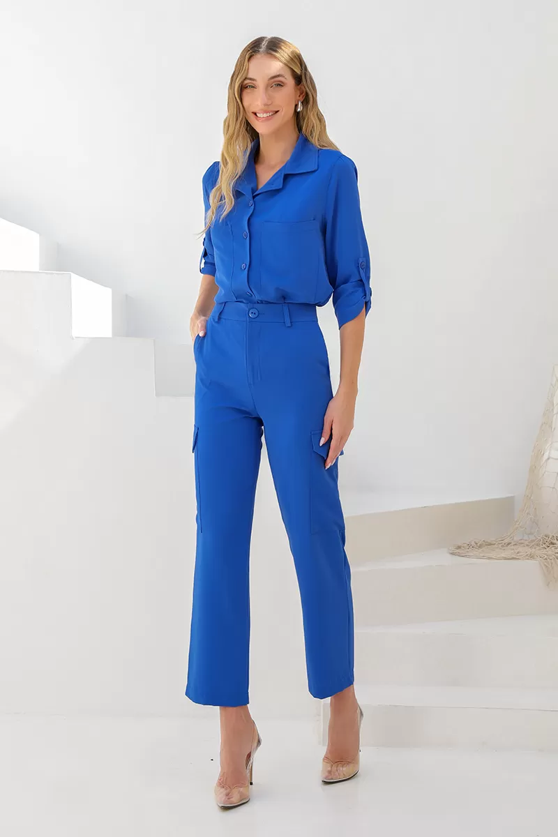 Dot Clothing - Conjunto Dot Clothing Aline Alfaiataria Azul - 2448AZUL