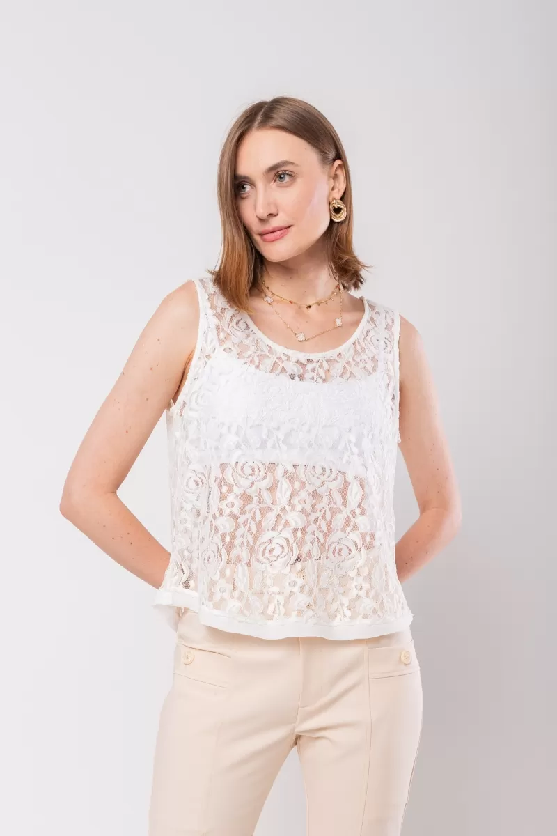 Hidrogênio - OFF WHITE LACE U-NECK TANK TOP - 20090018