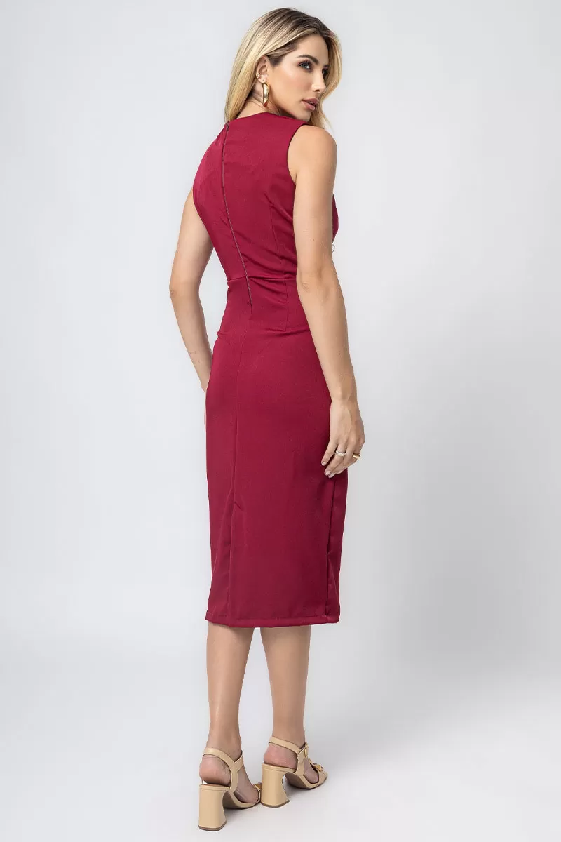 Miss Misses - Vestido Miss Misses Midi Detalhe Metal Bordô - 54357BORDO