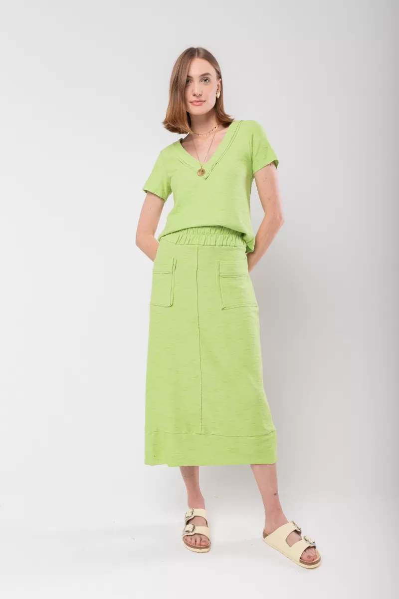 Hidrogênio - LIGHT GREEN COS MIDI SKIRT WITH ELASTIC BAND AND THREAD POCKETS - 20130462