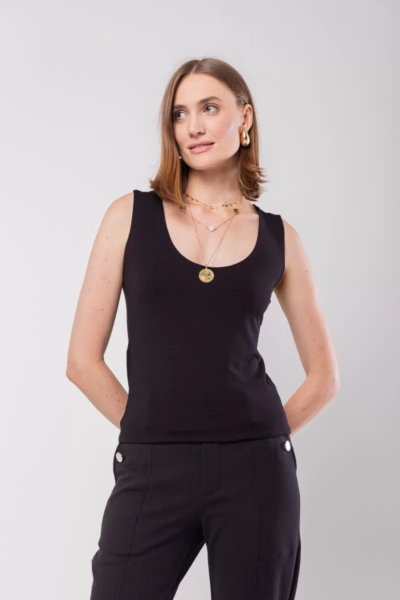 Hidrogênio - BLACK WIDE STRAP DOUBLE FRONT TANK TOP - 20062001