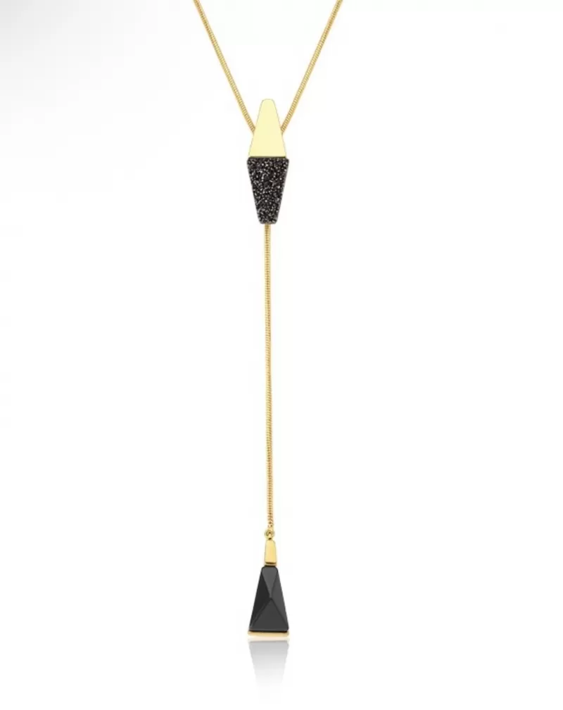 Mikabe - Colar Gravatinha Drusa e Obsidiana Negras - MK1821