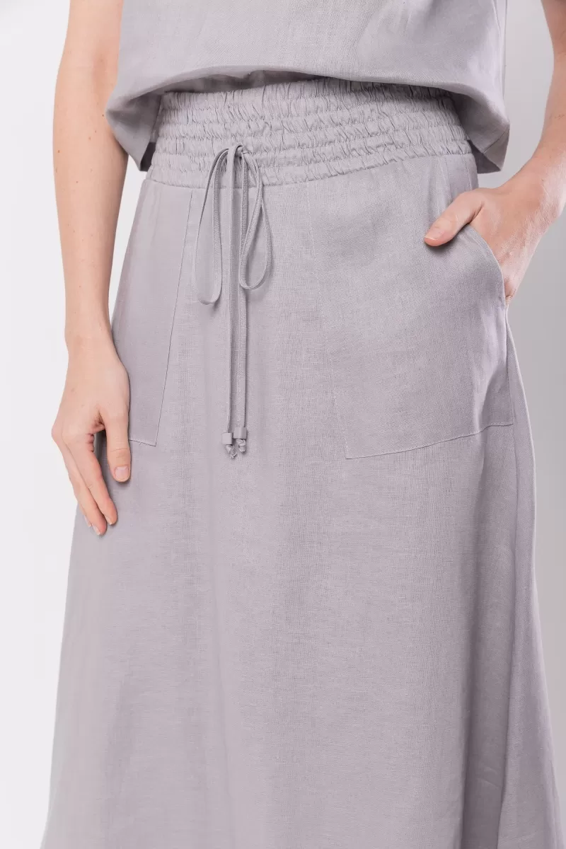 Hidrogênio - SAIA EVASE MIDI 100% LINHO CINZA - 19800030