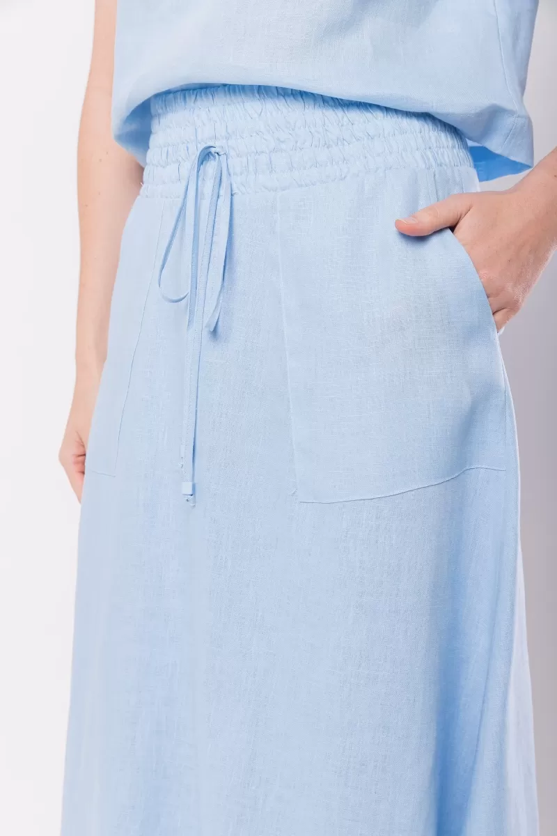 Hidrogênio - SAIA EVASE MIDI 100% LINHO AZUL BEBE - 19800111