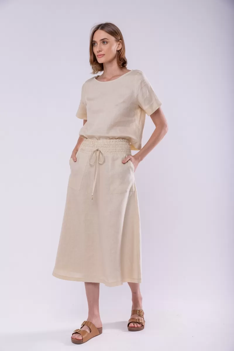 Hidrogênio - 100% CREAM LINEN EVA MIDI SKIRT - 19800016