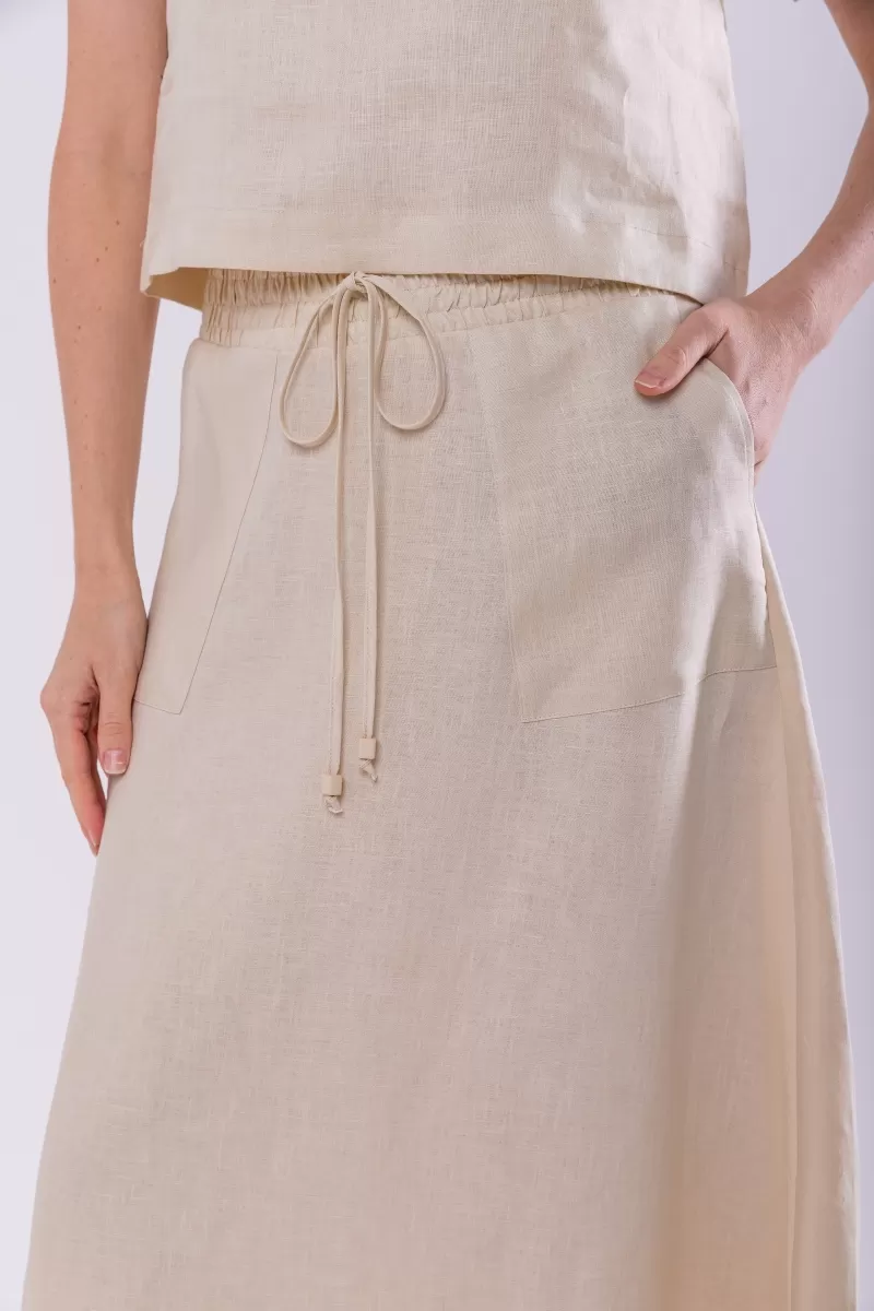 Hidrogênio - 100% CREAM LINEN EVA MIDI SKIRT - 19800016
