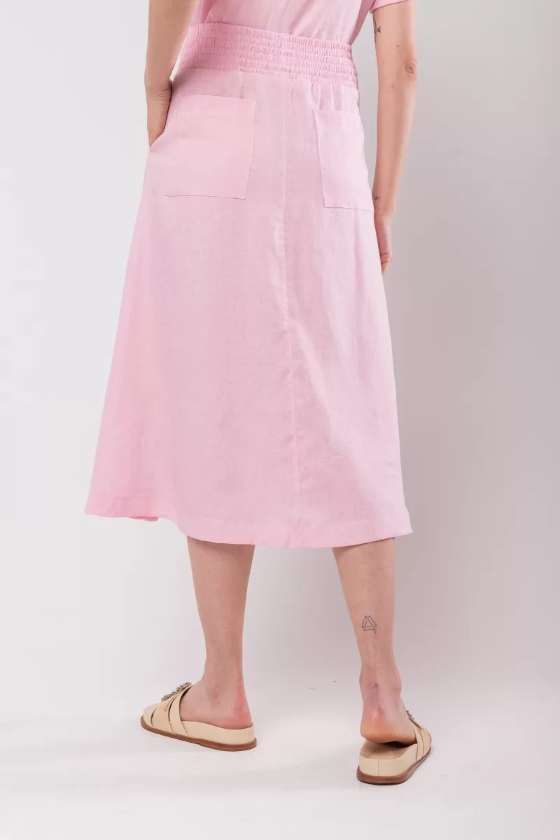 Hidrogênio - SAIA EVASE MIDI 100% LINHO ROSA - 19800021