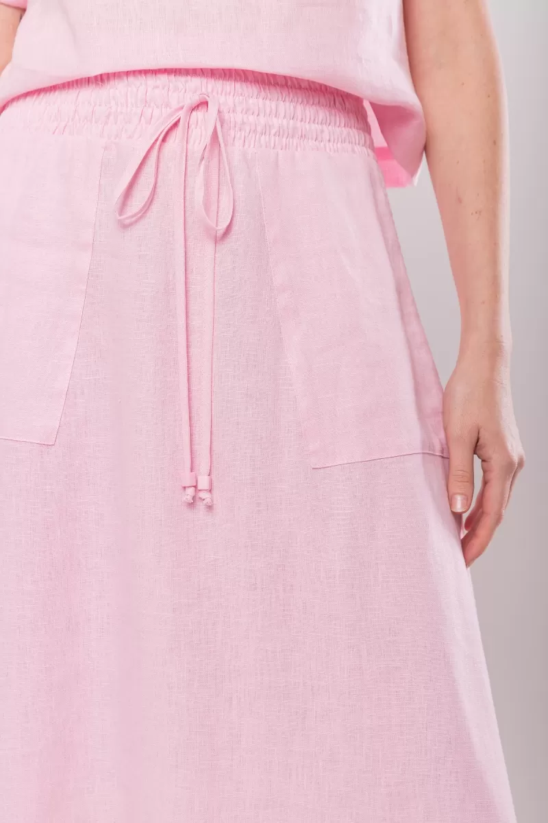 Hidrogênio - SAIA EVASE MIDI 100% LINHO ROSA - 19800021