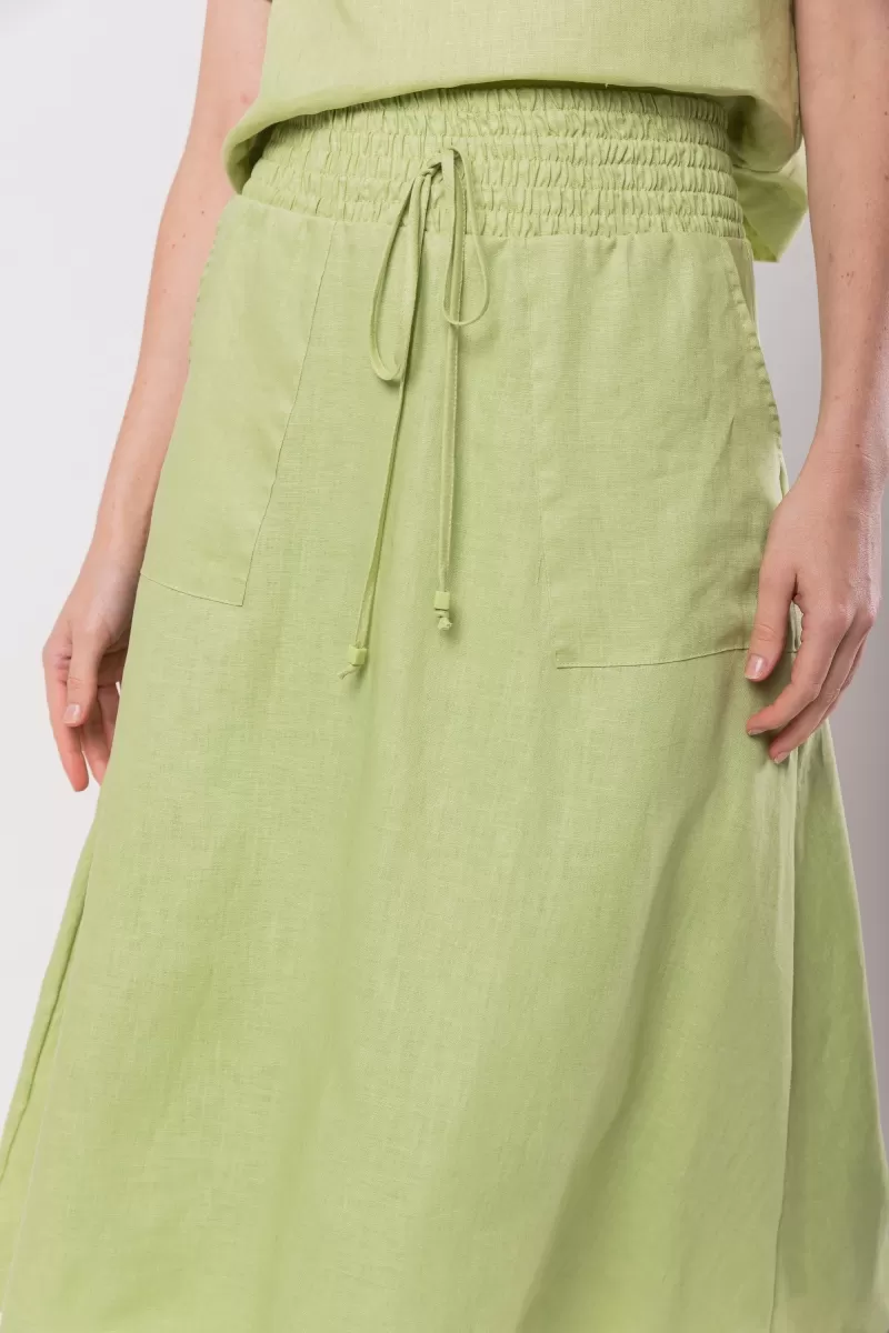 Hidrogênio - SAIA EVASE MIDI 100% LINHO VERDE CLARO - 19800462