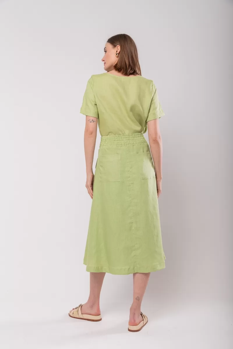 Hidrogênio - SAIA EVASE MIDI 100% LINHO VERDE CLARO - 19800462