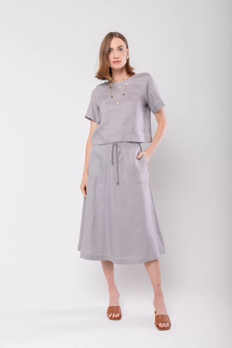 Hidrogênio - BLUSA CROPPED 100% LINHO CINZA - 19801030