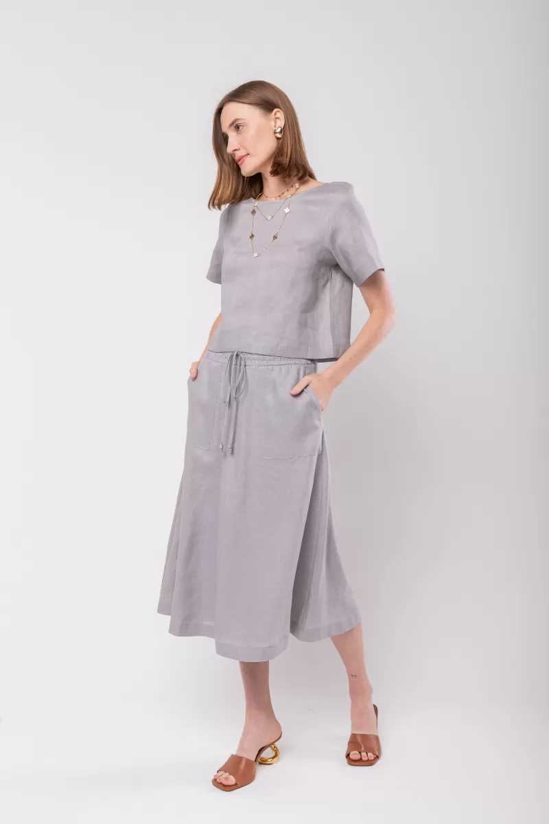 Hidrogênio - BLUSA CROPPED 100% LINHO CINZA - 19801030