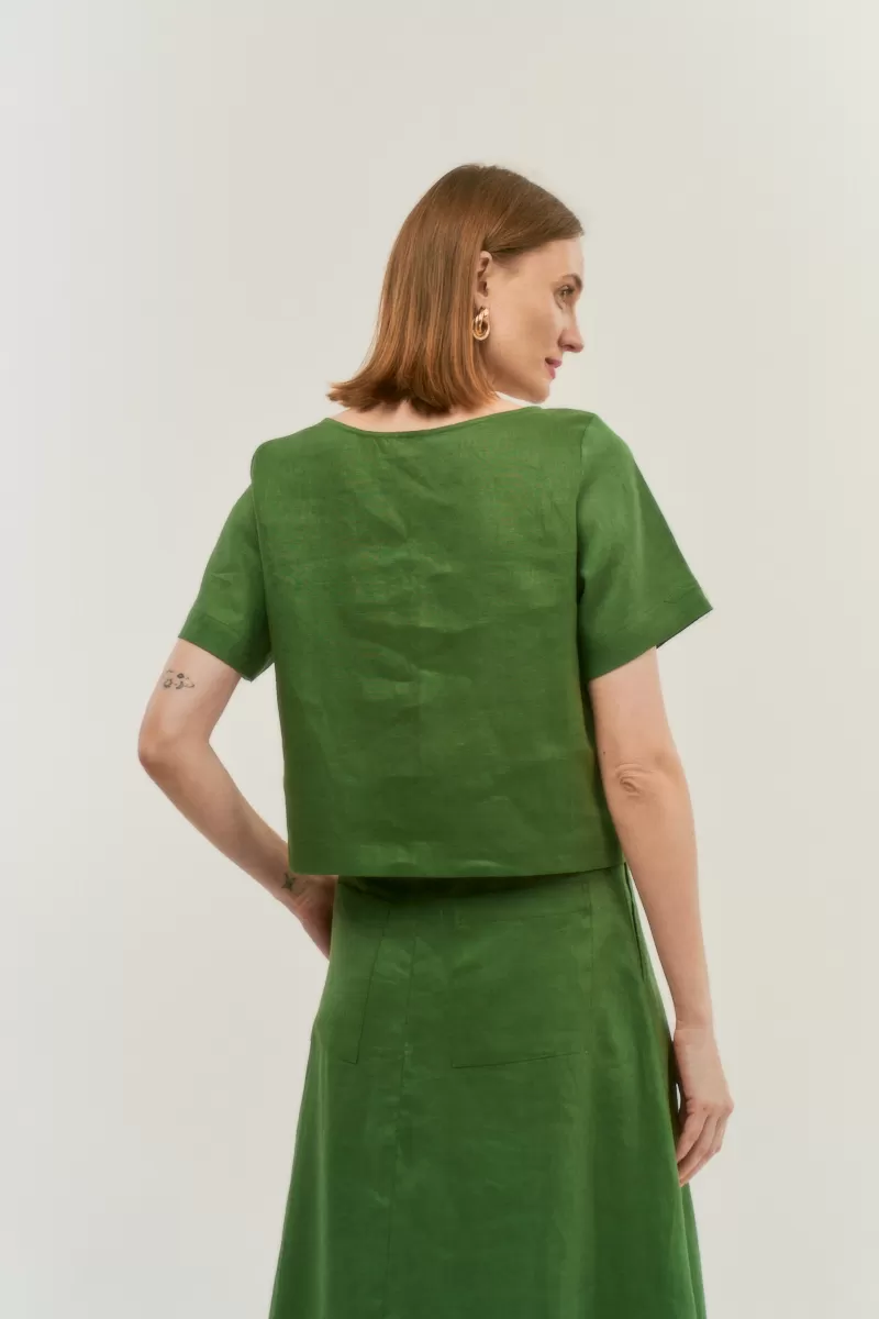 Hidrogênio - BLUSA CROPPED 100% LINHO VERDE - 19801009