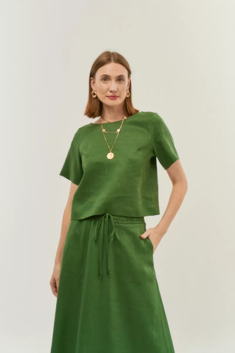 Hidrogênio - BLUSA CROPPED 100% LINHO VERDE - 19801009