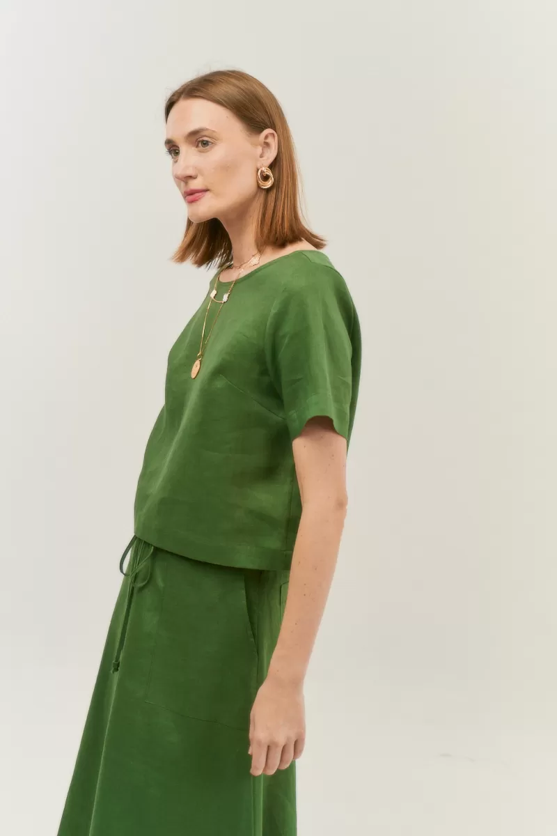 Hidrogênio - BLUSA CROPPED 100% LINHO VERDE - 19801009