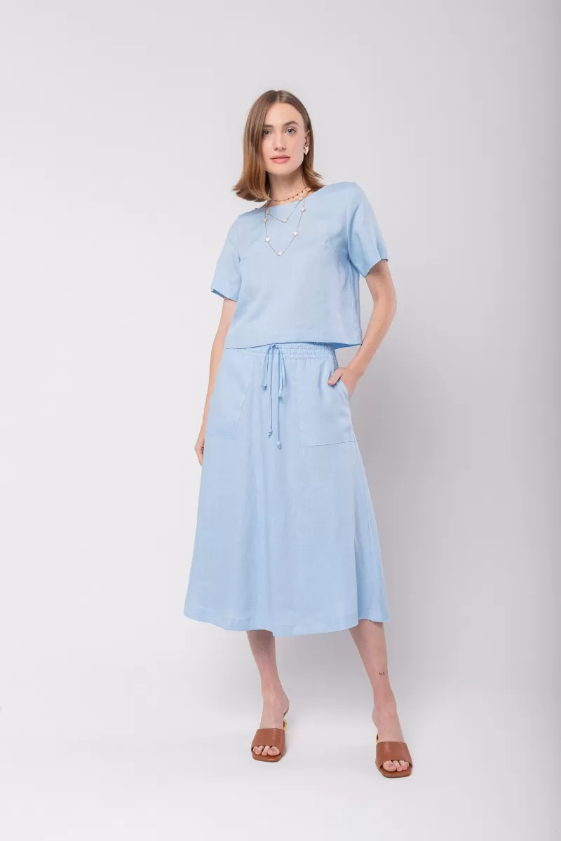 Hidrogênio - BLUSA CROPPED 100% LINHO AZUL BEBE - 19801111