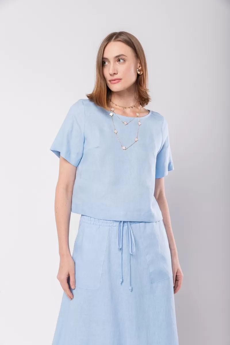 Hidrogênio - BLUSA CROPPED 100% LINHO AZUL BEBE - 19801111