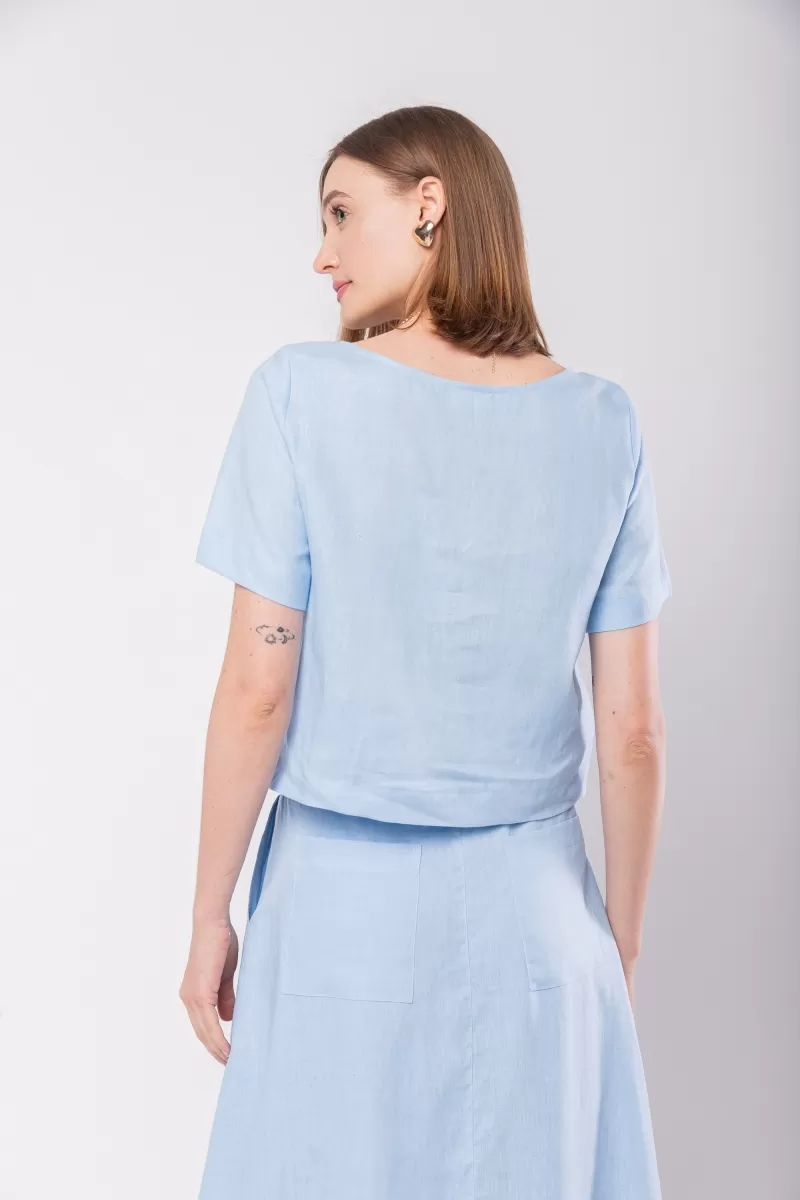Hidrogênio - BLUSA CROPPED 100% LINHO AZUL BEBE - 19801111
