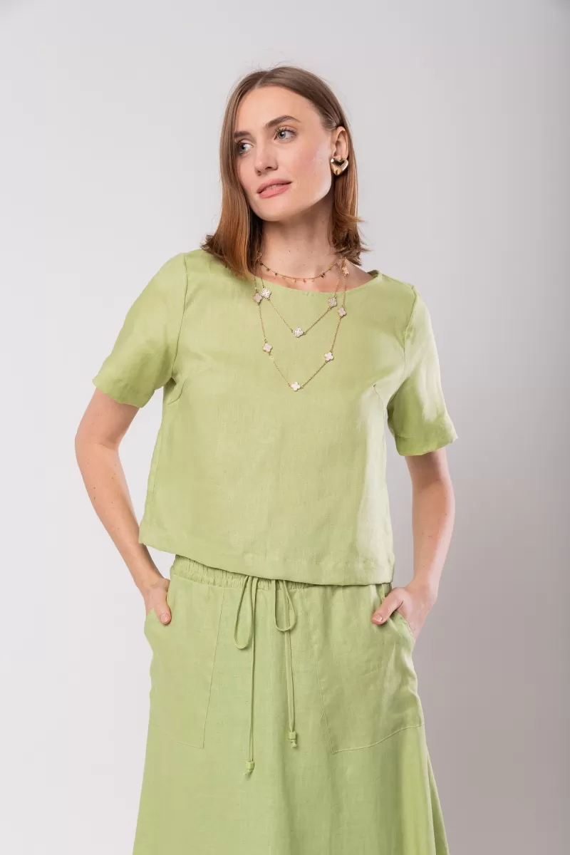 Hidrogênio - LIGHT GREEN 100% LINEN CROPPED TOP - 19801462