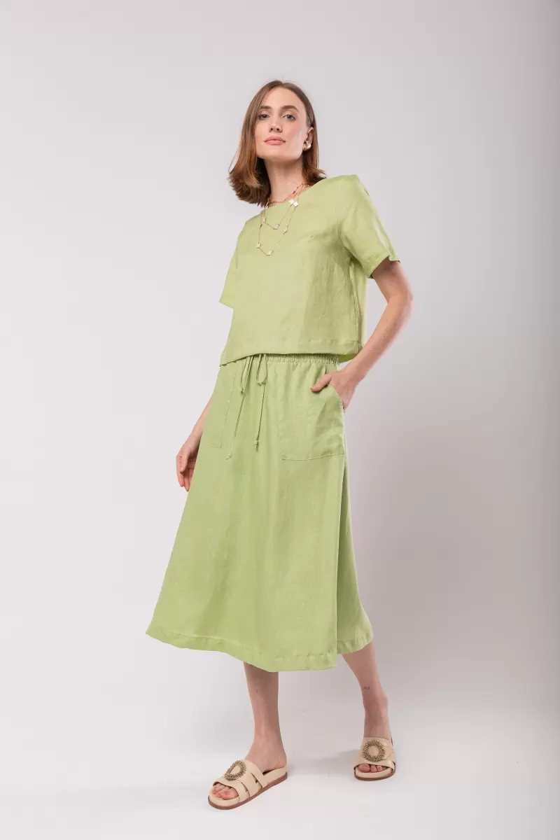 Hidrogênio - LIGHT GREEN 100% LINEN CROPPED TOP - 19801462