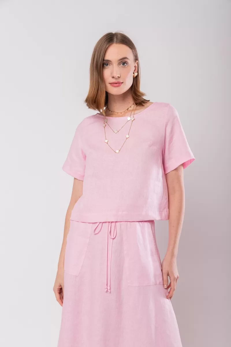 Hidrogênio - BLUSA CROPPED 100% LINHO ROSA - 19801021
