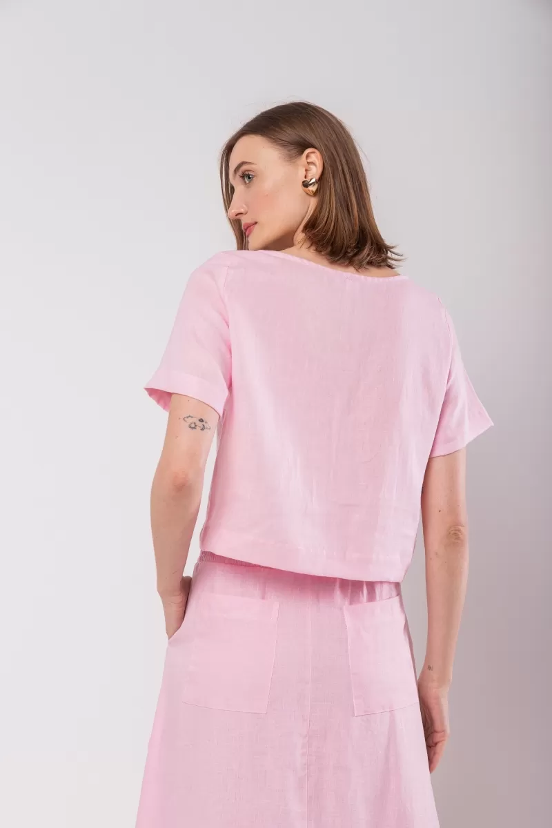 Hidrogênio - BLUSA CROPPED 100% LINHO ROSA - 19801021