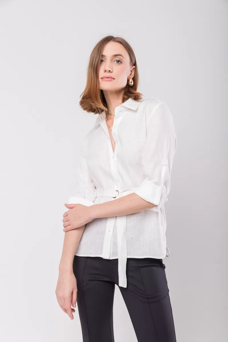 Hidrogênio - CAMISA DE LINHO 100% C/ CINTO OFF WHITE - 20021018