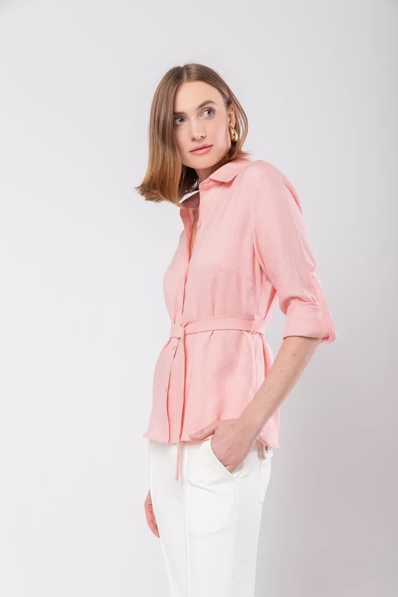 Hidrogênio - CAMISA DE LINHO 100% C/ CINTO ROSA - 20021021