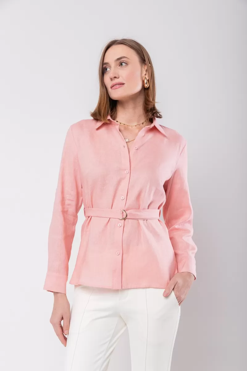 Hidrogênio - CAMISA DE LINHO 100% C/ CINTO ROSA - 20021021