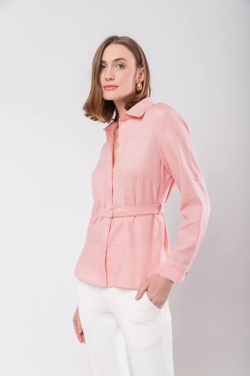 Hidrogênio - CAMISA DE LINHO 100% C/ CINTO ROSA - 20021021