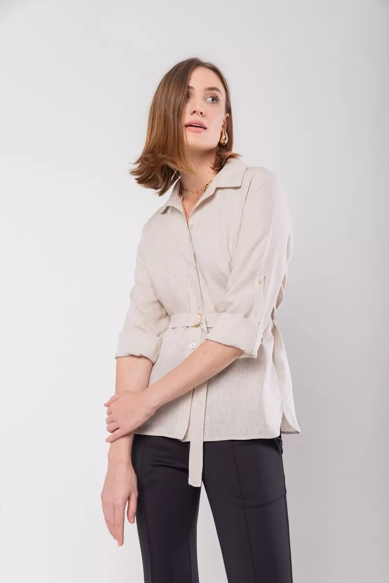 Hidrogênio - CAMISA DE LINHO 100% C/ CINTO NATURAL - 20021182