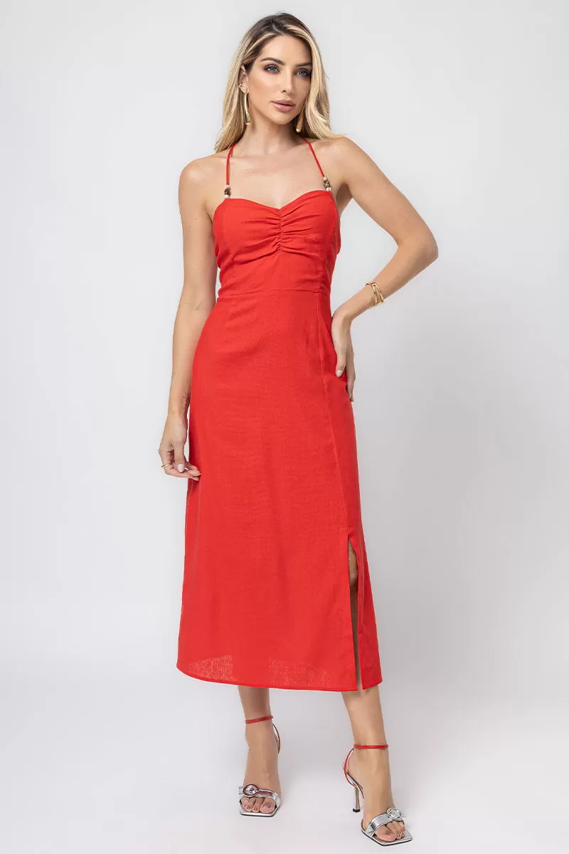Miss Misses - Dress Miss Misses Paula Red Linen - 54370VERM