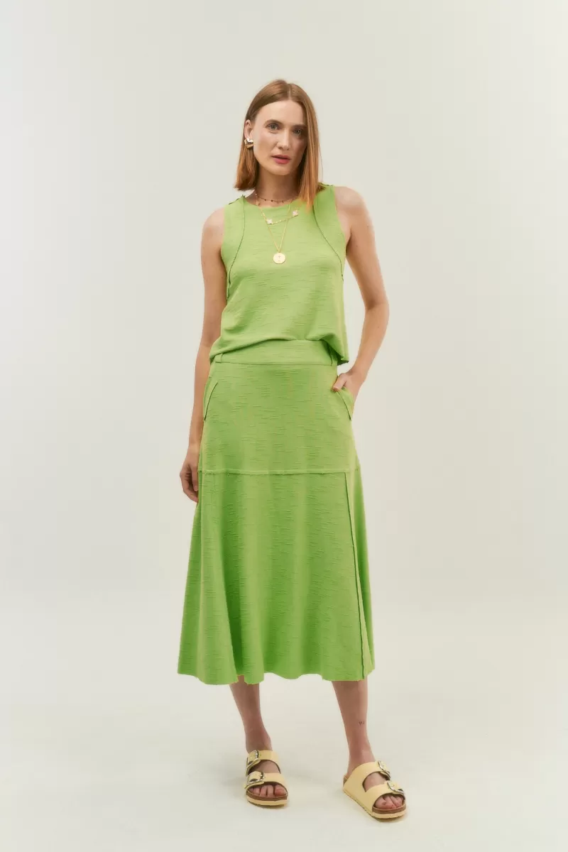 Hidrogênio - LIGHT GREEN EVASE MIDI THREAD SKIRT - 19805462