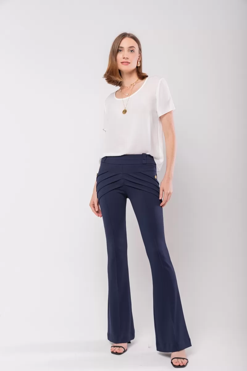 Hidrogênio - FLARE PANTS WITH FRONT PLEATS AND POCKETS DAYANE NAVY - 20630004