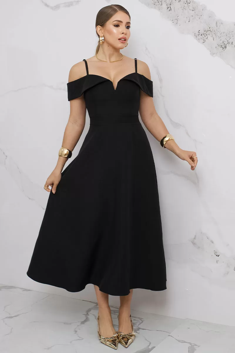 Miss Misses - Miss Misses Flavia Off-the-Shoulder Black Dress - 54294PRETO