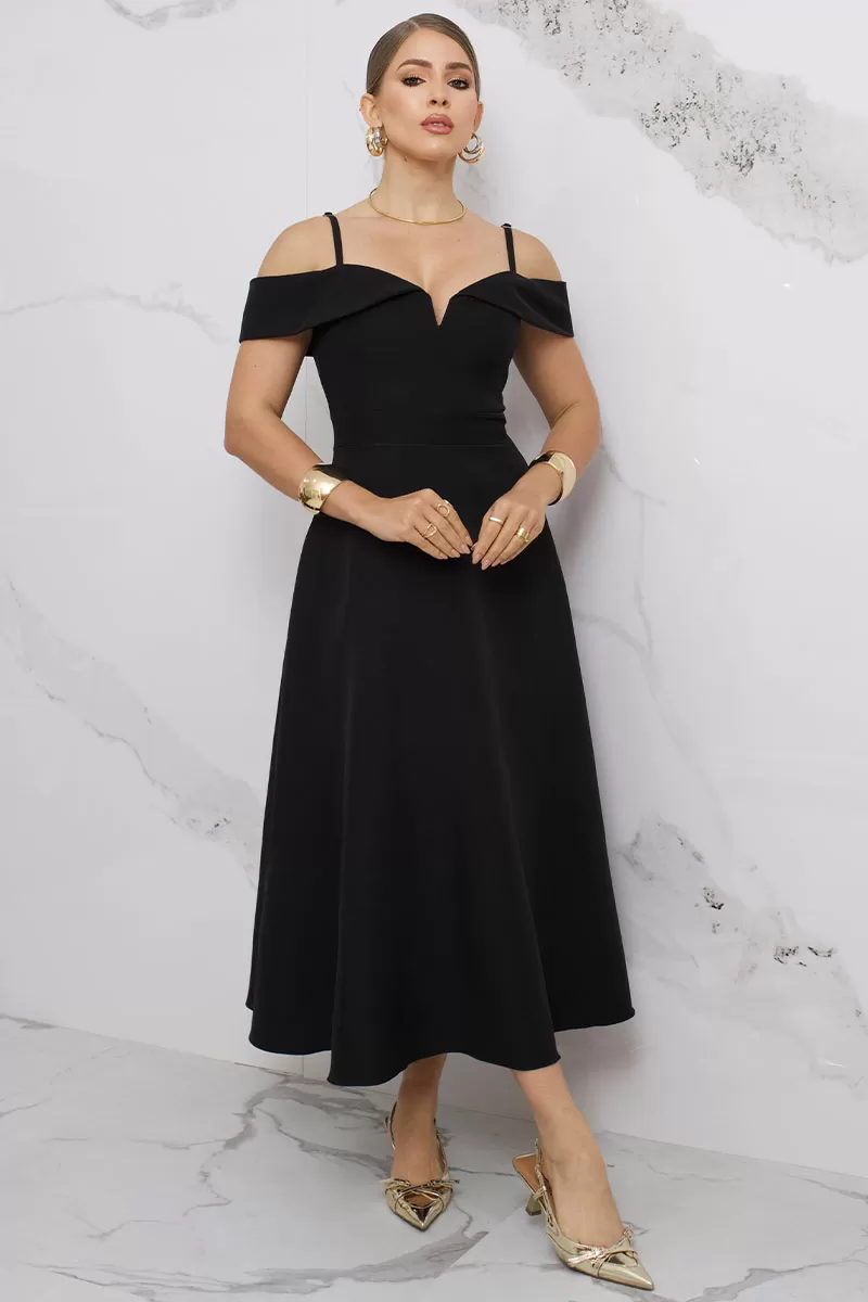 Miss Misses - Miss Misses Flavia Off-the-Shoulder Black Dress - 54294PRETO