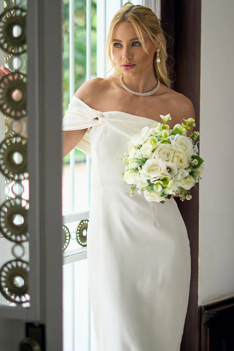 Miss Misses - Miss Misses MD TQC Dress with Asymmetrical Detail Off - 54343030