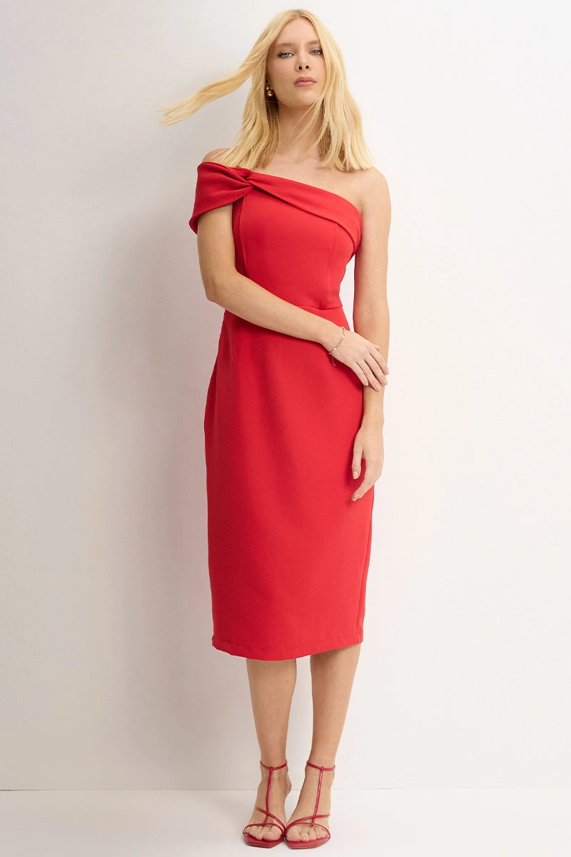 Miss Misses - Miss Misses MD TQC Dress with Asymmetrical Detail in Red - 54343024