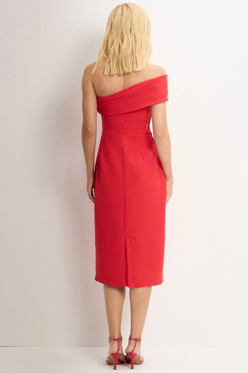 Miss Misses - Miss Misses MD TQC Dress with Asymmetrical Detail in Red - 54343024