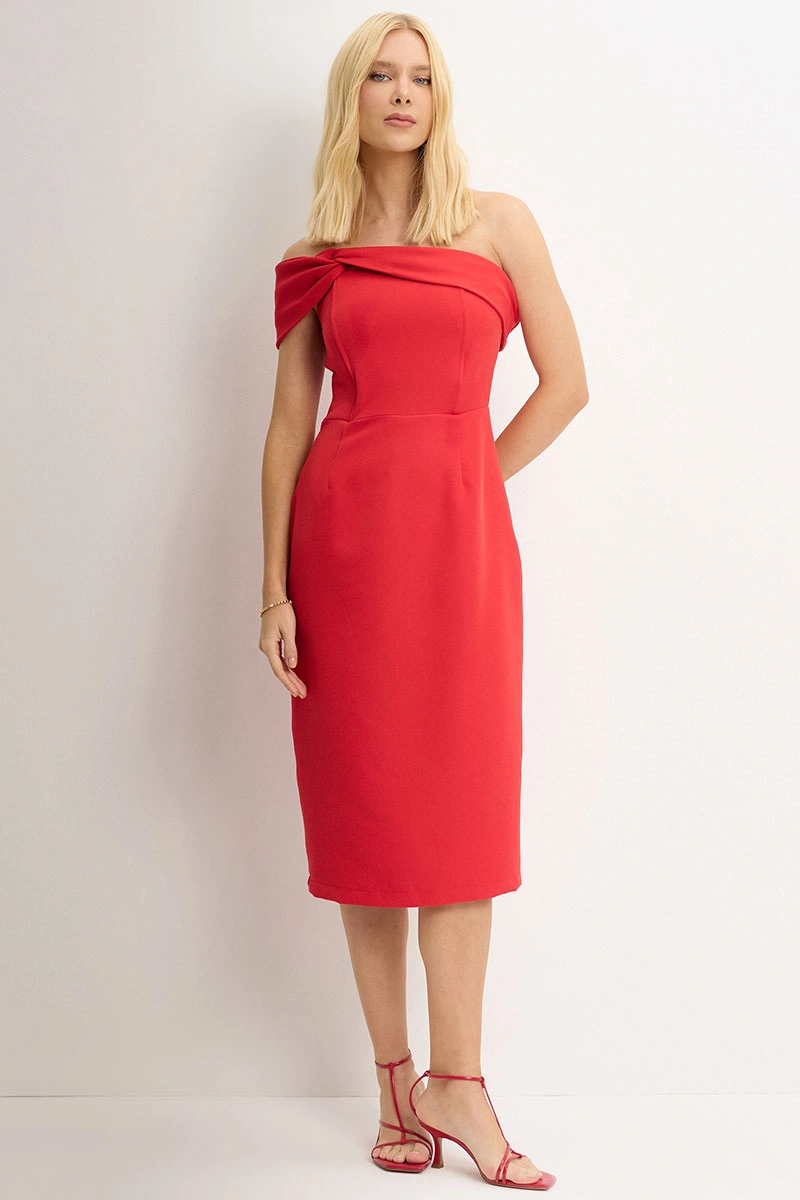 Miss Misses - Miss Misses MD TQC Dress with Asymmetrical Detail in Red - 54343024