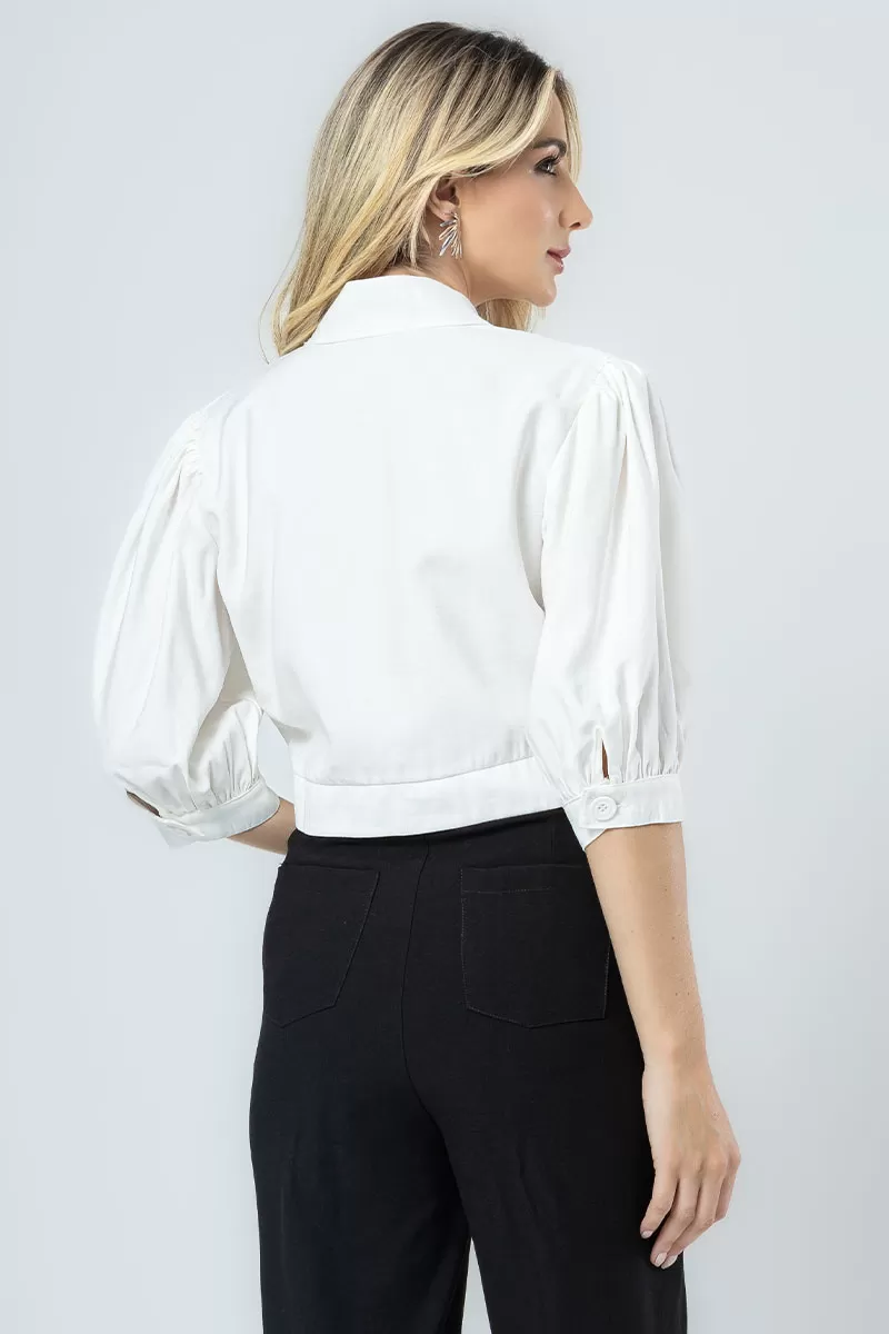 Miss Misses - Blusa Nathalia Manga Com botões Off White - 80561030