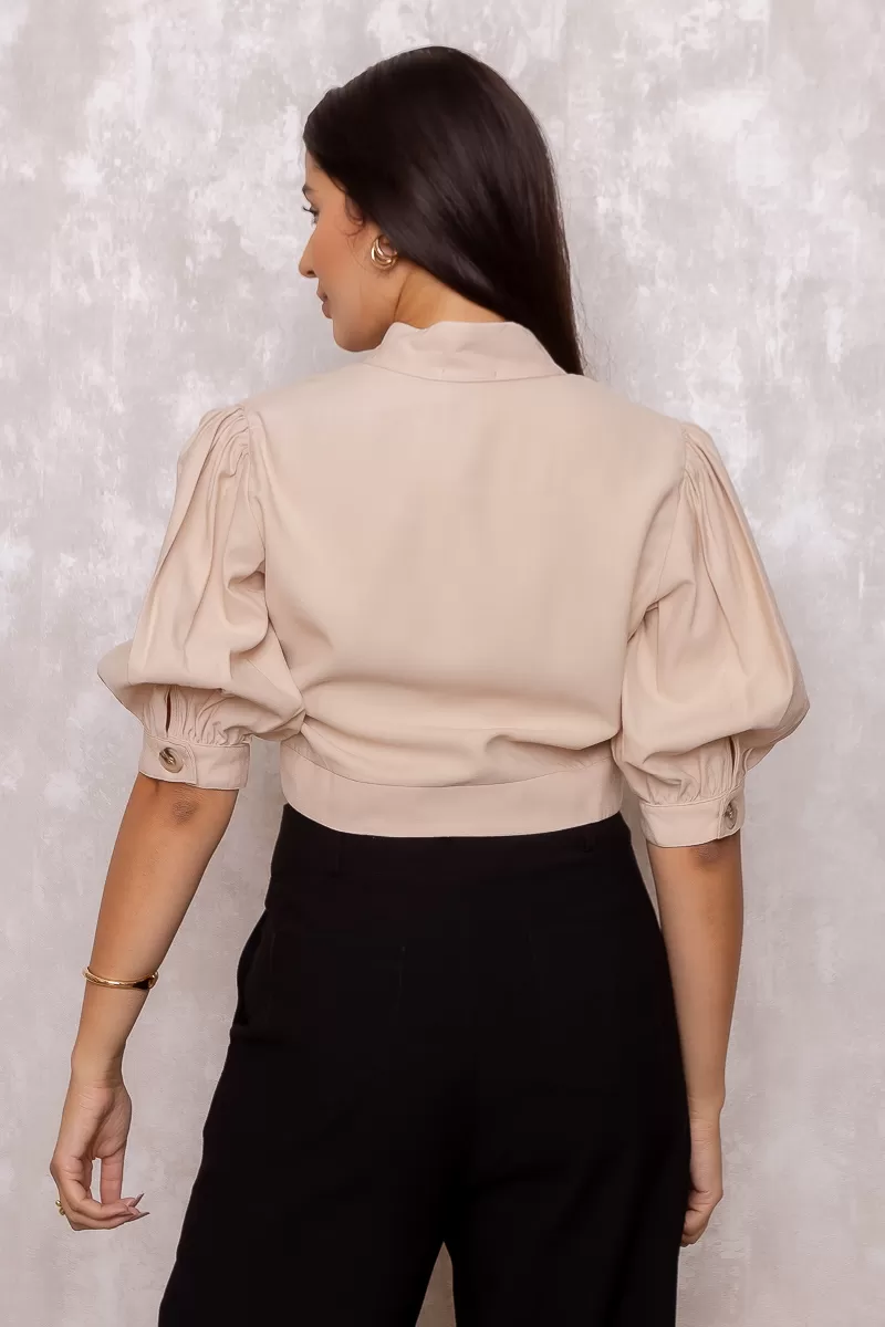 Miss Misses - Blusa Miss Misses Nathalia Manga Com botões Bege - 80561BEGE