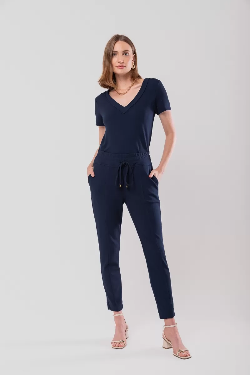Hidrogênio - DEC. V SHORT SLEEVE CREPE KNIT BLOUSE IN NAVY COLOR - 20117004