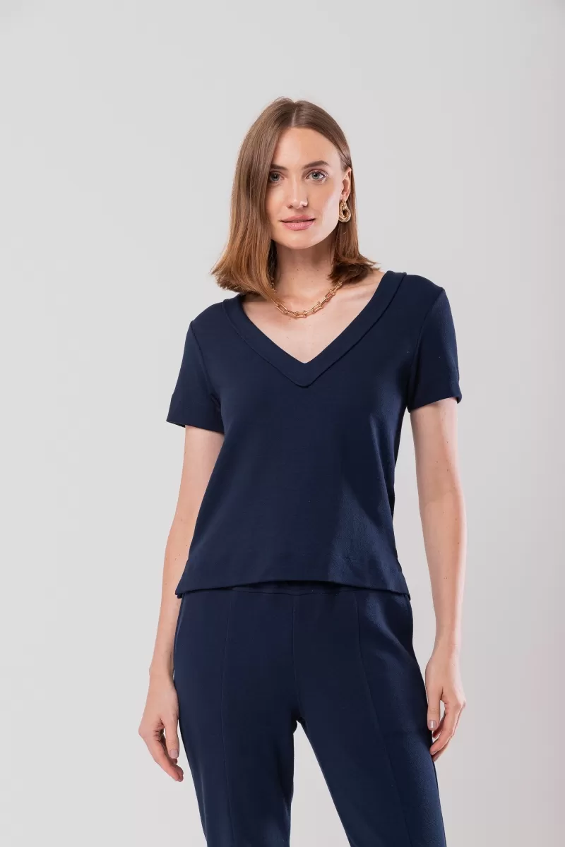 Hidrogênio - DEC. V SHORT SLEEVE CREPE KNIT BLOUSE IN NAVY COLOR - 20117004