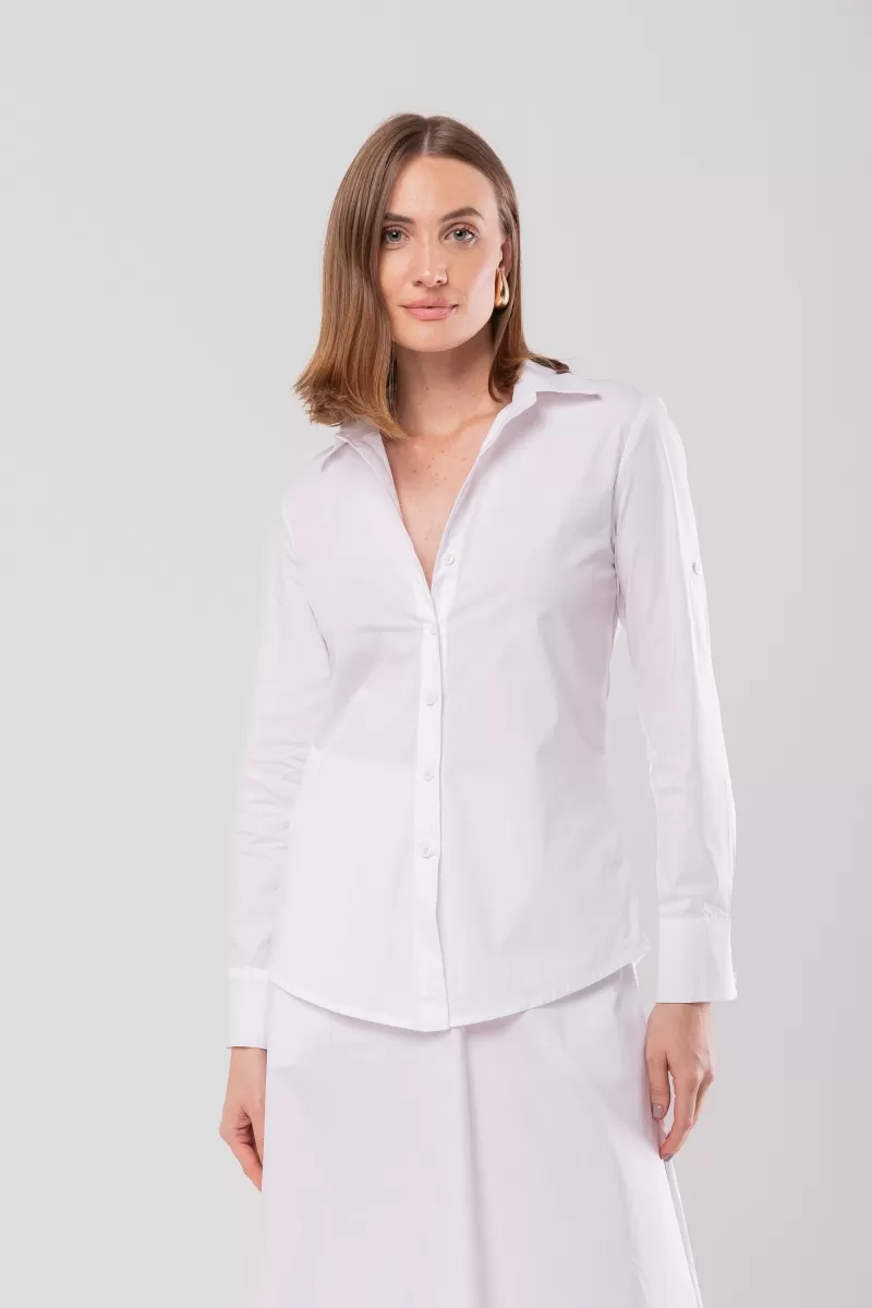 Hidrogênio - CAMISA ACINTURADA C/ MARTINGALE TRICOLINE C/ LYCRA BRANCO - 20128002