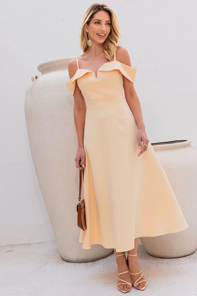 Miss Misses - Miss Misses Flavia Off-the-Shoulder Yellow Dress - 54294AMA