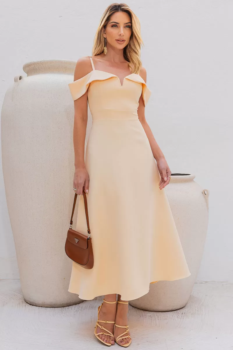 Miss Misses - Miss Misses Flavia Off-the-Shoulder Yellow Dress - 54294AMA